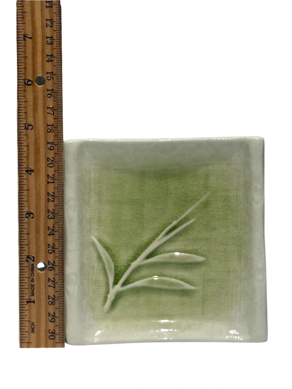 Vintage Crate and Barrel Kiri Green Bamboo Square Appetizer Plates Set of 4
